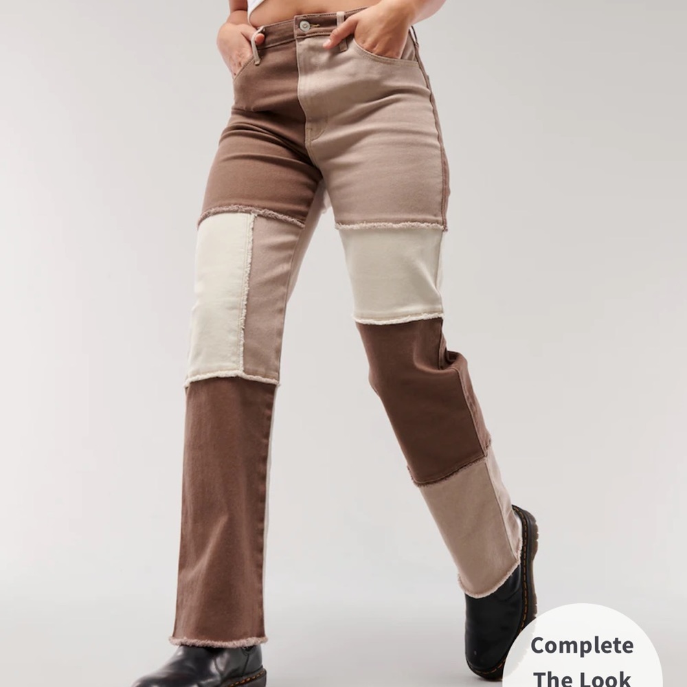 Ultra High Rise Brown patchwork dad jeans - Picture 3 of 5